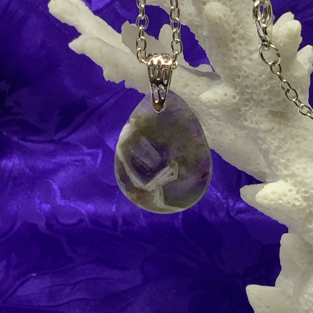 Purple Brazil Zebra Amethyst Necklace on Stainless Steel Silver Plated Chain - Picture 6 of 12